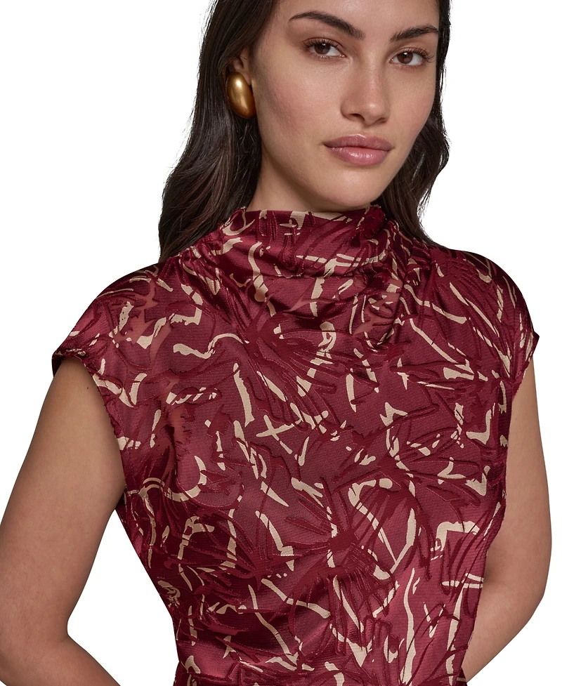 Donna Karan New York Women's Cowl Neck Burnout Midi Dress