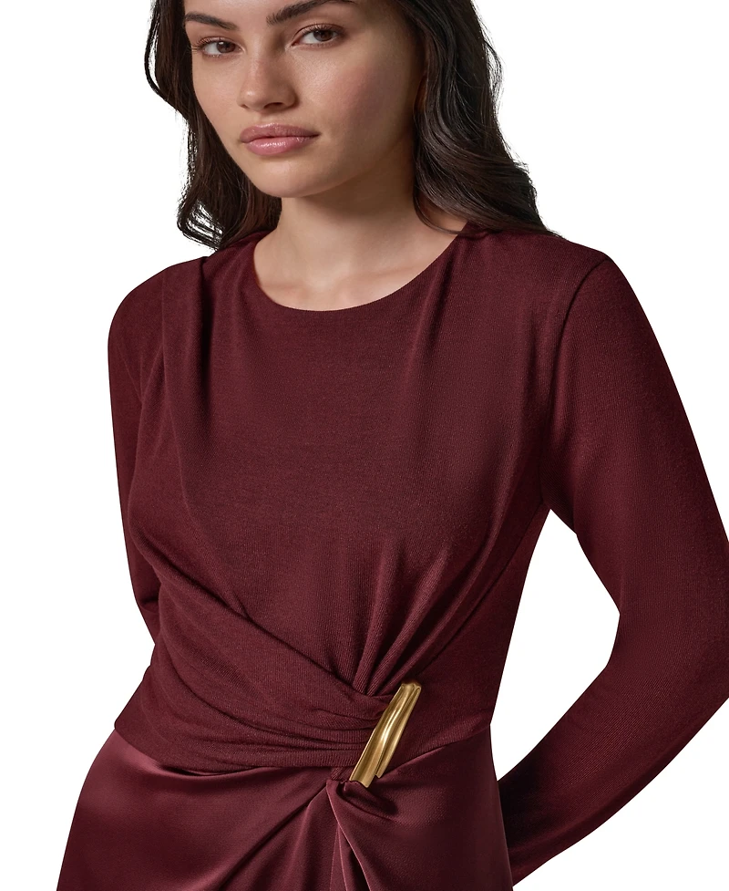 Donna Karan New York Women's L/S Whwre @ Waist Long-Sleeve Fit-and-Flare Midi Dress