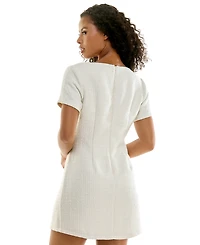 City Studios Juniors' Boucle Scoop Neck Short-Sleeve Mini Dress