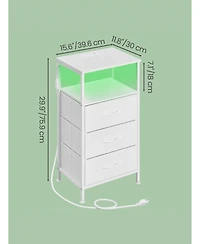 SongmicsHome Bedroom Bedside Table with Led Lights and Charging Station, Nightstand with 3 Drawers and 1 Shelf