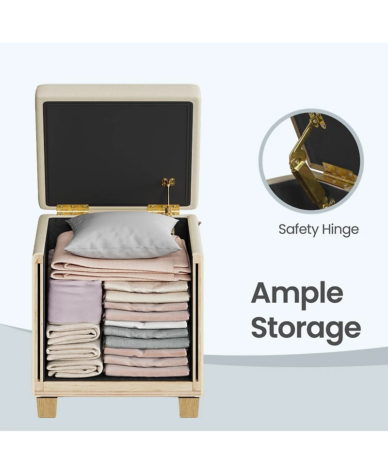 SongmicsHome Ottoman Cube with Hinged Lid, Storage Ottoman, Foot Stool Footrest, Linen-Look Fabric