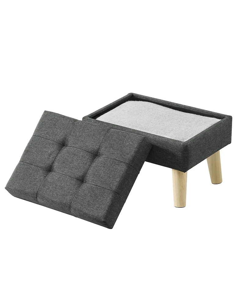 SongmicsHome Ottoman with Wood Legs, Foot Rest, Small Table, for Hallway, Living Room, Linen-Look Fabric