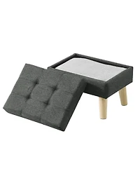 SongmicsHome Ottoman with Wood Legs, Foot Rest, Small Table, for Hallway, Living Room, Linen-Look Fabric