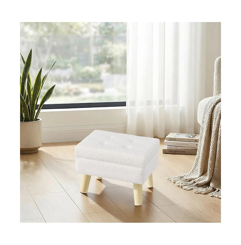 SongmicsHome Storage Ottoman Vanity Stool with Teddy Fleece and Wood Legs