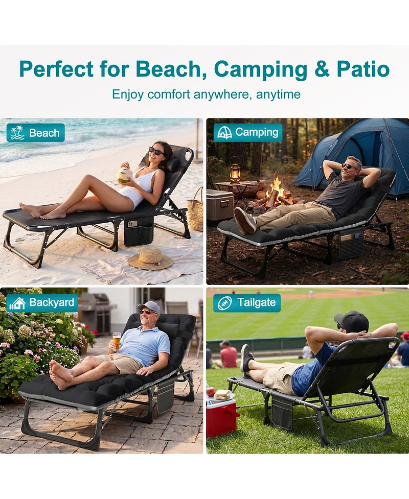 Mooncool Sleeping Cots Folding Chaise Lounge Chairs 5-Position Outdoor for Beach Lawn Camping Pool