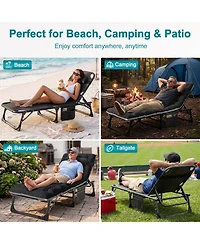 Mooncool Sleeping Cots Folding Chaise Lounge Chairs 5-Position Outdoor for Beach Lawn Camping Pool