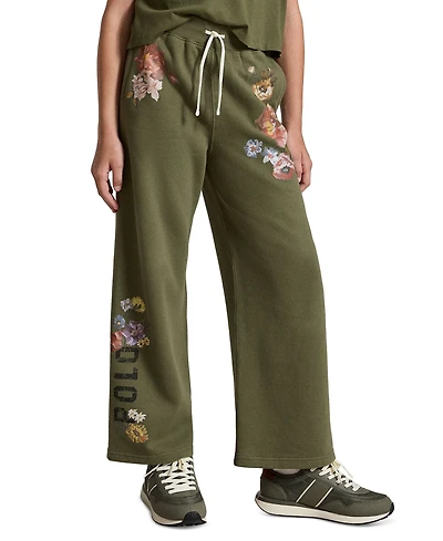 Polo Ralph Lauren Girls' 7-16 Floral Wide-Leg Fleece Sweatpants