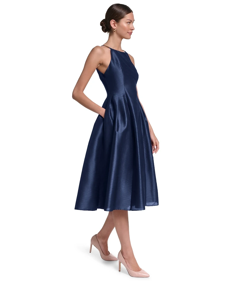 Halston Women's Halter-Neck Fit & Flare Midi Dress