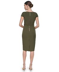 Halston Women's Cap-Sleeve Square-Neck Crepe Midi Dress
