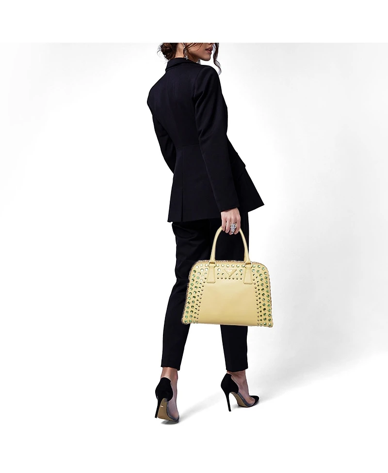 Pre-Owned Prada Women's Pyramid Stud and Crystal Embellished Saffiano Leather Satchel