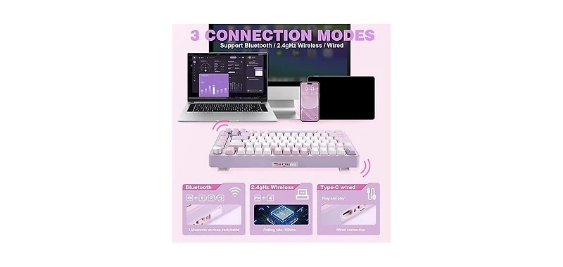 Ipason B75 Pro Wireless Mechanical Gaming Keyboard for Pc