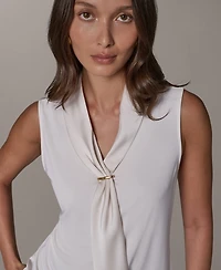 Donna Karan New York Women's Sleeveless V-Neck Satin Blouse