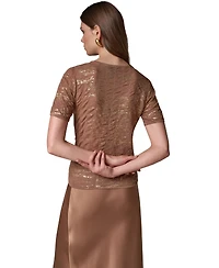 Donna Karan New York Women's DK913 Metallic Crewneck Short-Sleeve Sweater