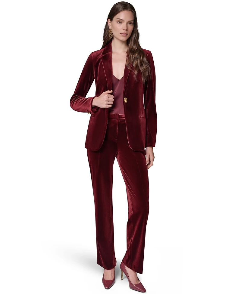 Donna Karan New York Women's Classic Velvet 1-Button Shoulder-Padded Blazer