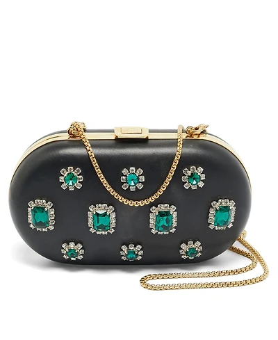 Pre-Owned Prada Women's Crystal-Embellished Leather Frame Clutch