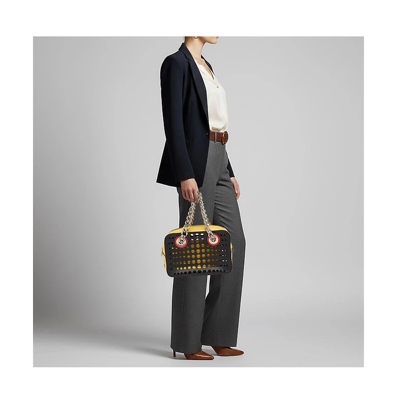 Pre-Owned Prada Women's City Fori Perforated Leather Chain Shoulder Bag