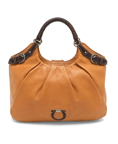 Pre-Owned Salvatore Ferragamo women's Gancini Braided Handle Leather Hobo Bag