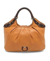 Pre-Owned Salvatore Ferragamo women's Gancini Braided Handle Leather Hobo Bag