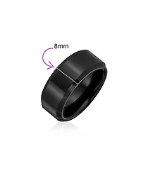Bling Jewelry 8MM Matte Brushed Titanium Band Ring – Beveled Polished Edge Silver Tone