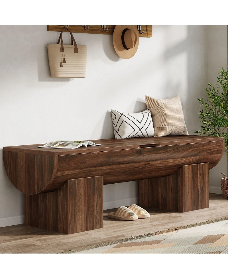 Tribesigns Storage Bench with Safety Hinges, 55''Farmhouse Shoe