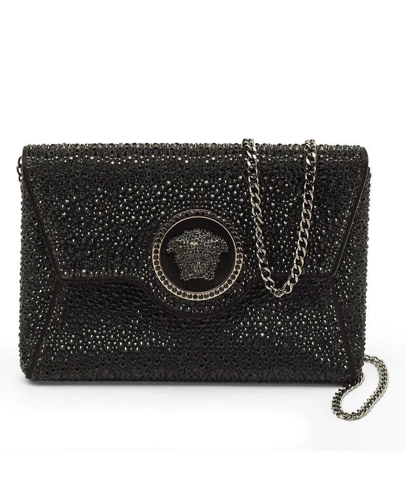 Pre-Owned Versace Women's La Medusa Crystal-Embellished Satin Clutch
