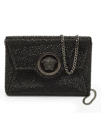 Pre-Owned Versace Women's La Medusa Crystal-Embellished Satin Clutch