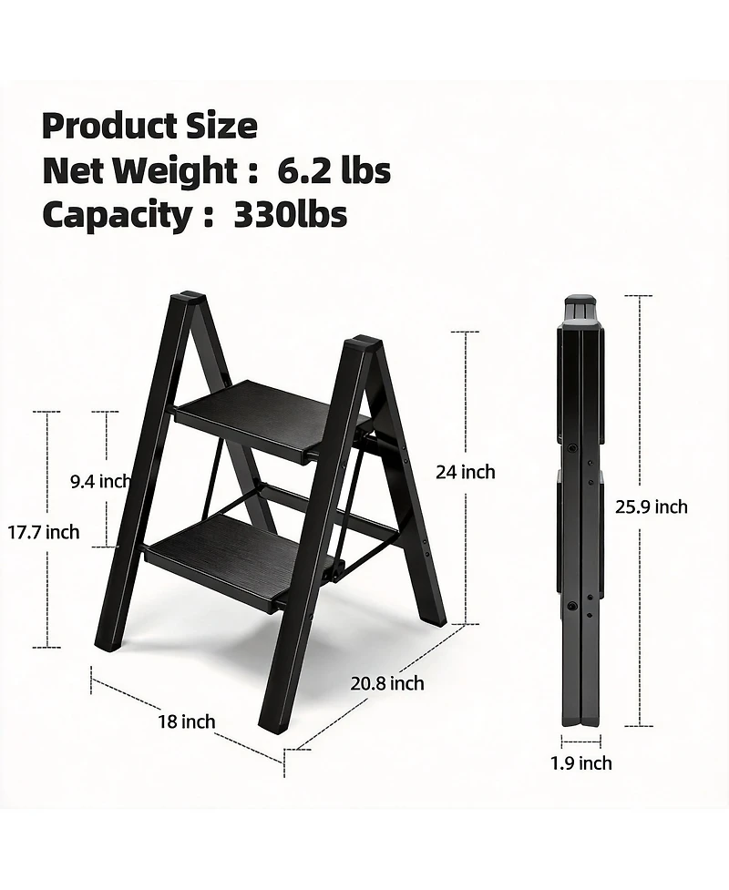 Aofar Foldable 2 Step Ladder Anti-slip Wide Pedal Portable