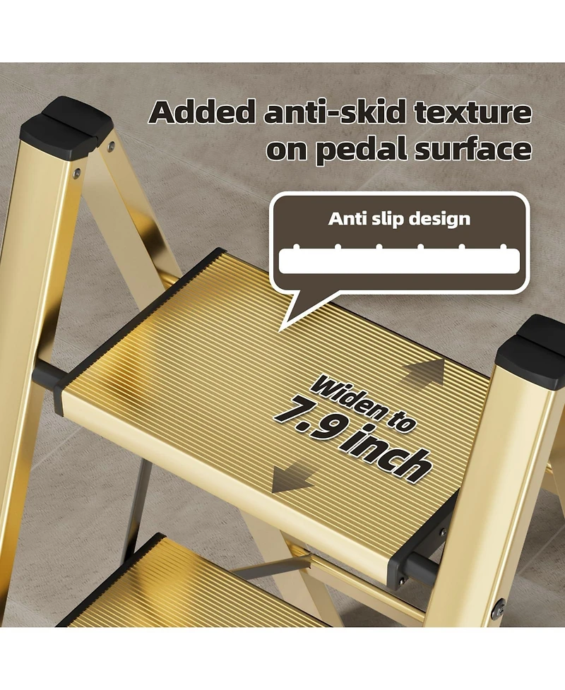 Aofar Aluminum 3 Step Ladder Foldable Portable Anti-slip Pedal Household