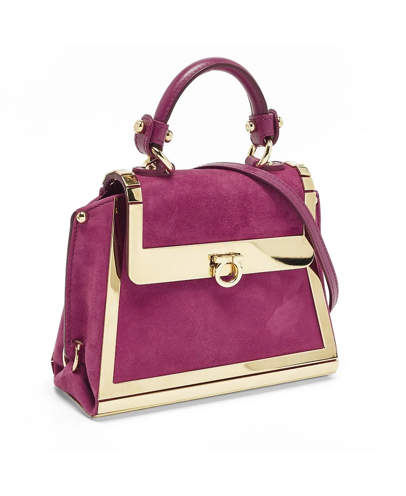 Pre-Owned Salvatore Ferragamo Sofia Mini Suede and Metal Top Handle Bag