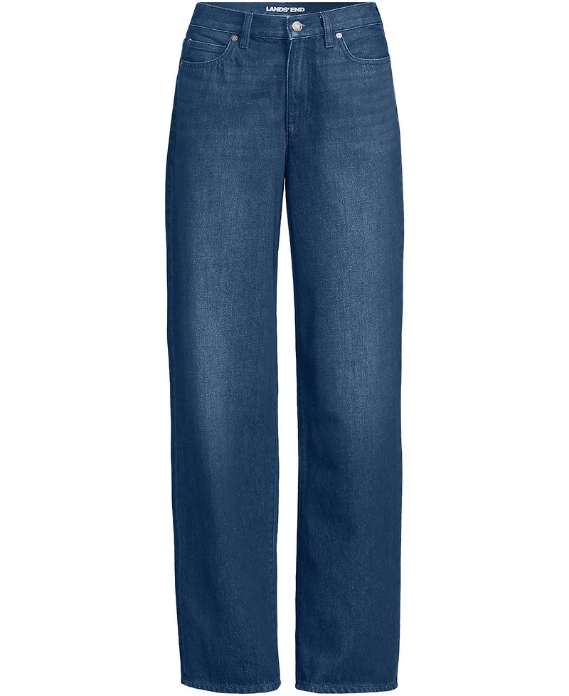 Lands' End Petite Rigid Denim Mid Rise Baggy Jeans