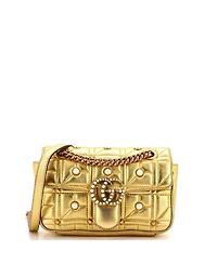 Pre-Owned Gucci Mini Pearly Gg Marmont Flap Bag Embellished Matelasse Leather