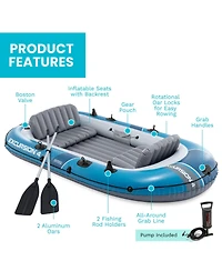 Intex 66324EP Excursion 4 Inflatable Boat Set with 54" Oars, Pump, and Rod Holders