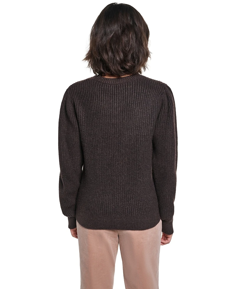 Karl Lagerfeld Paris Women's Cable-Knit Floral Lace Applique Sweater