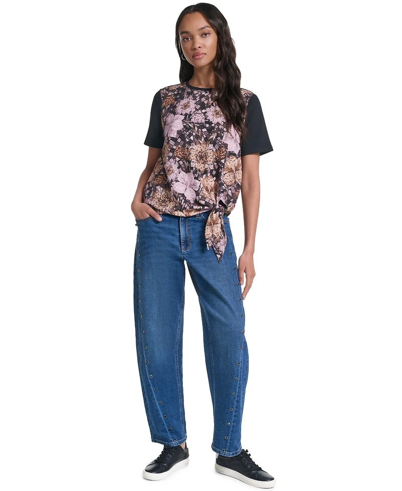 Karl Lagerfeld Paris Women's Tie-Front Short-Sleeve T-Shirt