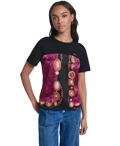 Karl Lagerfeld Paris Women's Jewel Print Crewneck T-Shirt