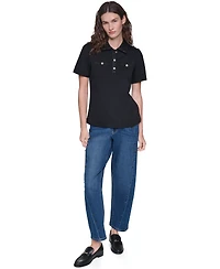 Karl Lagerfeld Paris Women's Short-Sleeve Collared Knit Polo