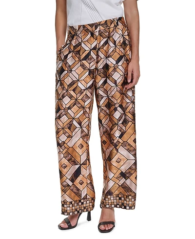 Karl Lagerfeld Paris Women's Geometric-Print Pleated Wide-Leg Pants