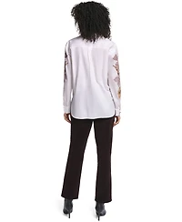 Karl Lagerfeld Paris Women's Floral-Print Long-Sleeve Hotfix Rhinestone Blouse