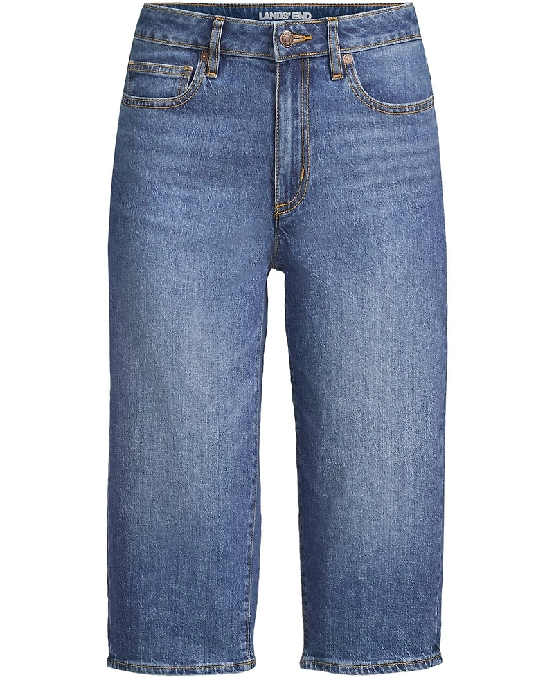Lands' End Women's Soft Denim Mid Rise Relaxed Capri Jeans