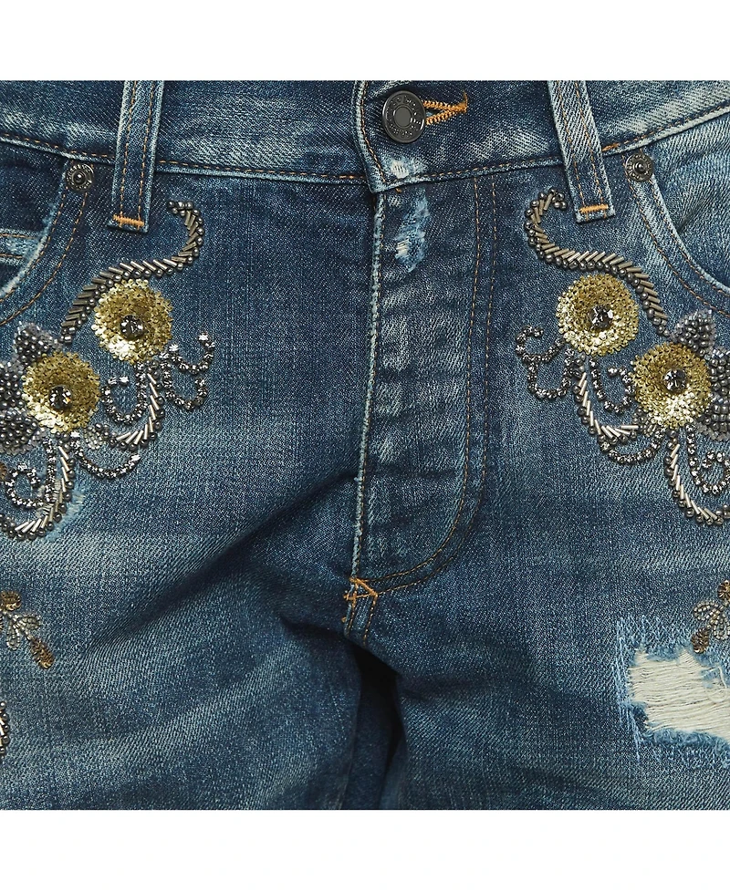 Pre-Owned Dolce & Gabbana Women's Ripped Denim Crystal Embellished Jeans