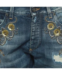 Pre-Owned Dolce & Gabbana Women's Ripped Denim Crystal Embellished Jeans