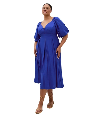 City Chic Plus Sheree Puff-Sleeve A-Line Midi Dress