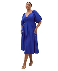 City Chic Plus Sheree Puff-Sleeve A-Line Midi Dress