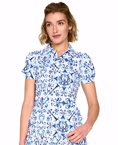 G Lifestyle Clothing Women's Golf Hand-Painted Puffy Short-Sleeve Polo Shirt