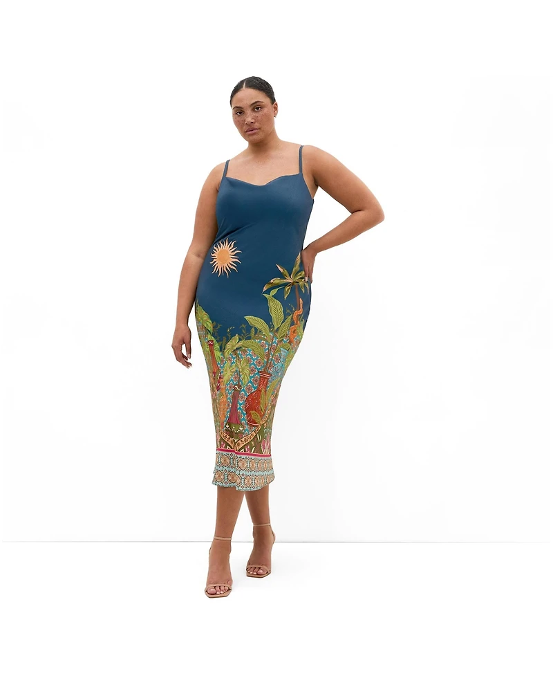City Chic Plus Size Sadie Paradise Print Cowl Neck Midi Slip Dress