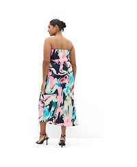 City Chic Plus Amari Satin Rippled-Print Strapless Slip Dress