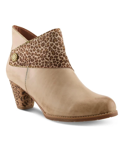 L`Artiste Women's Herekitty leo Leather Ankle Boots with Leopard Accent