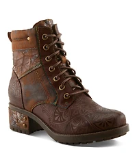 L`Artiste Women's Whitefish Lace-up Boots with Embossed Leather and Comfortable Heel