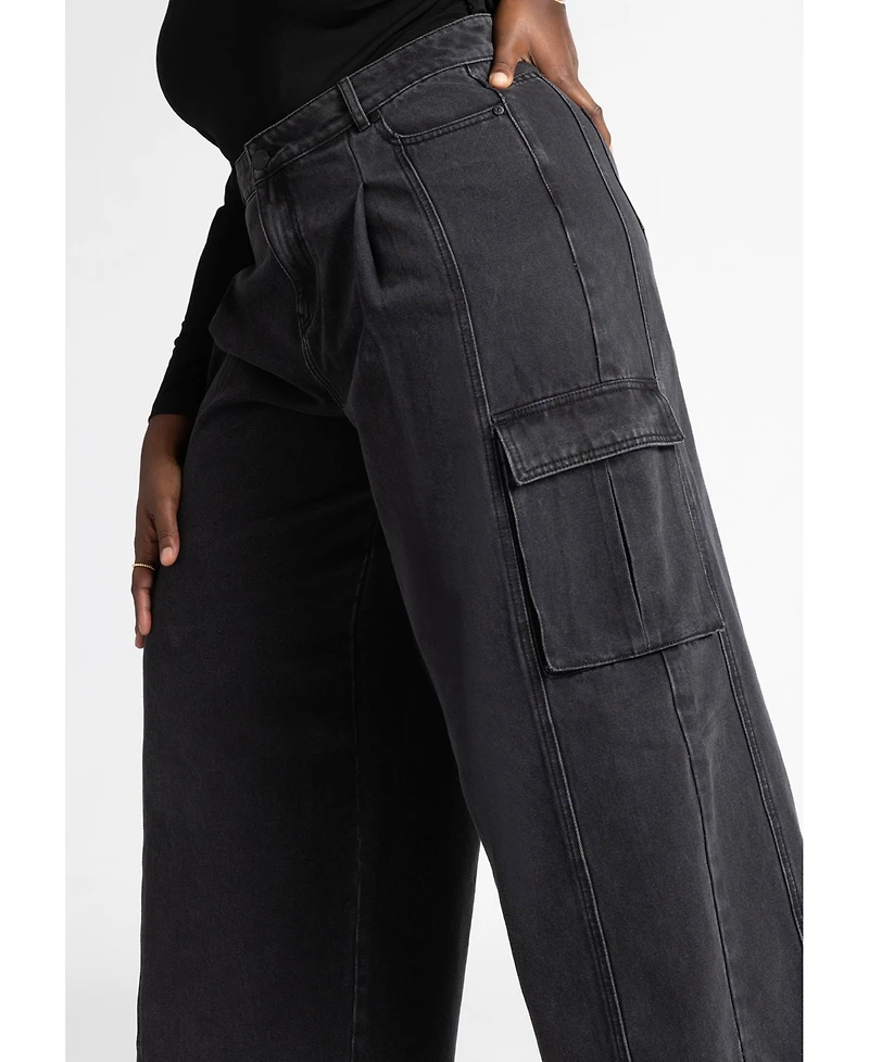 Eloquii Women's Plus Wide Leg Cargo Jean