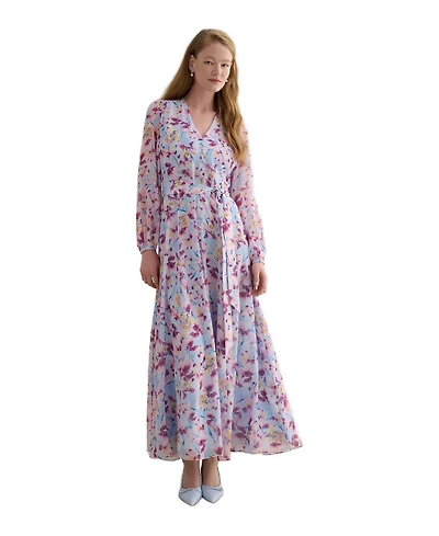Hobbs London Women's Thea V-Neck Long Sleeve Maxi Dress